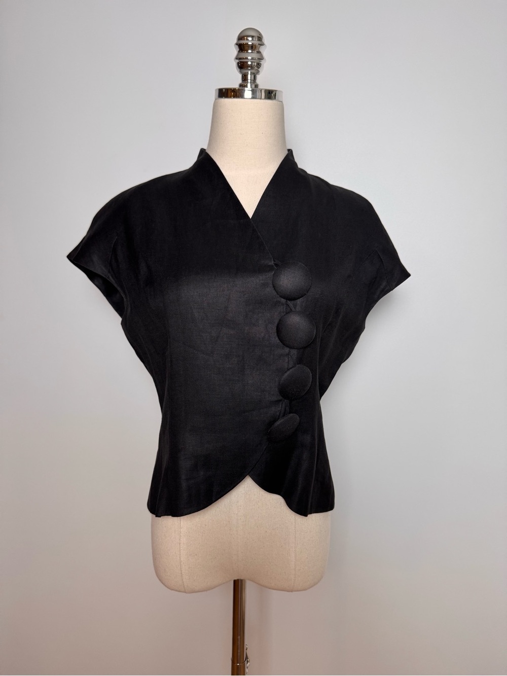 Vintage Chloé Black Linen Button Front Top Blouse Cap Sleeve Minimalist S/M - Picture 4 of 8
